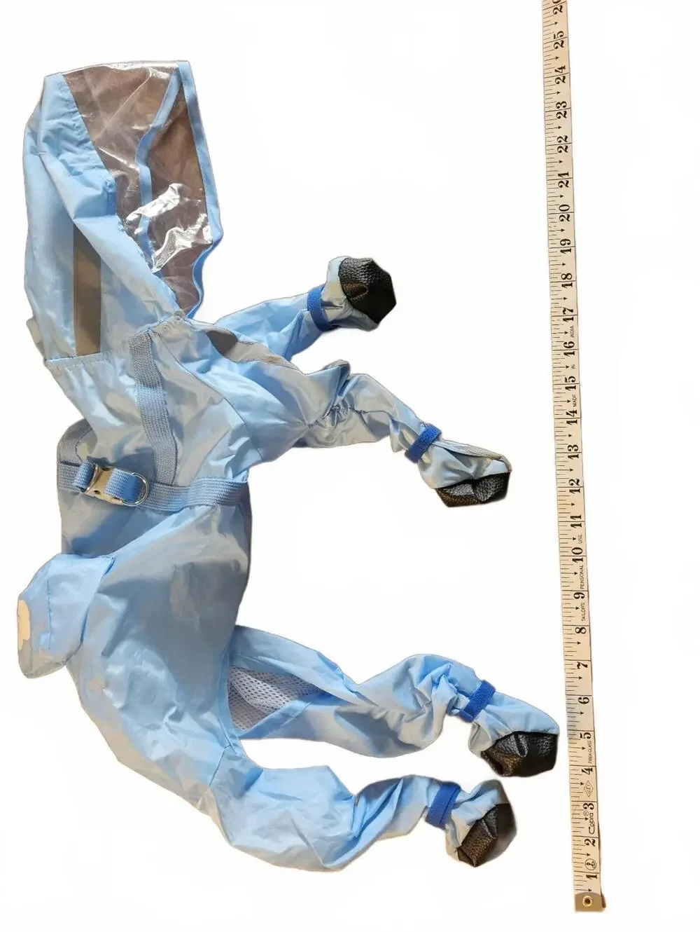 Light Blue Waterproof Dog Raincoat with Hood and Reflective Strips